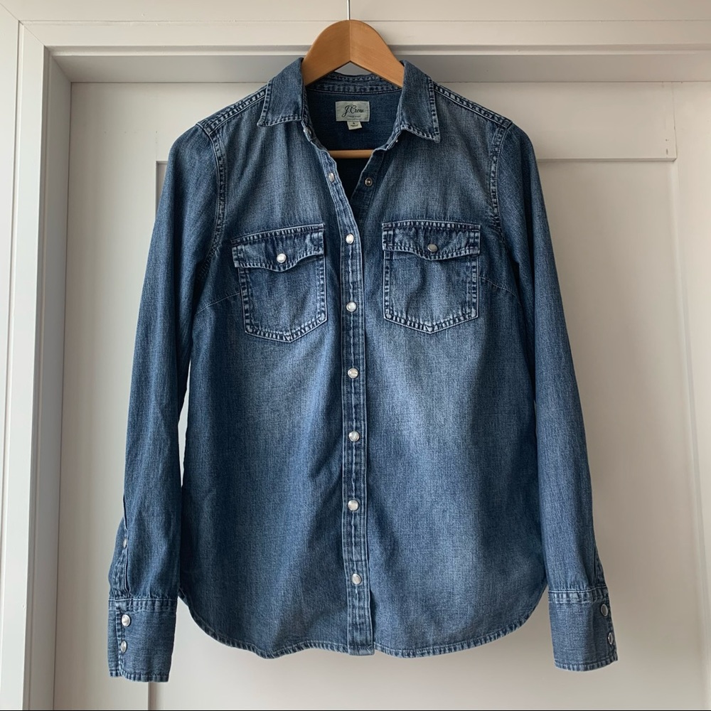 J. Crew denim chambray western shirt with snaps